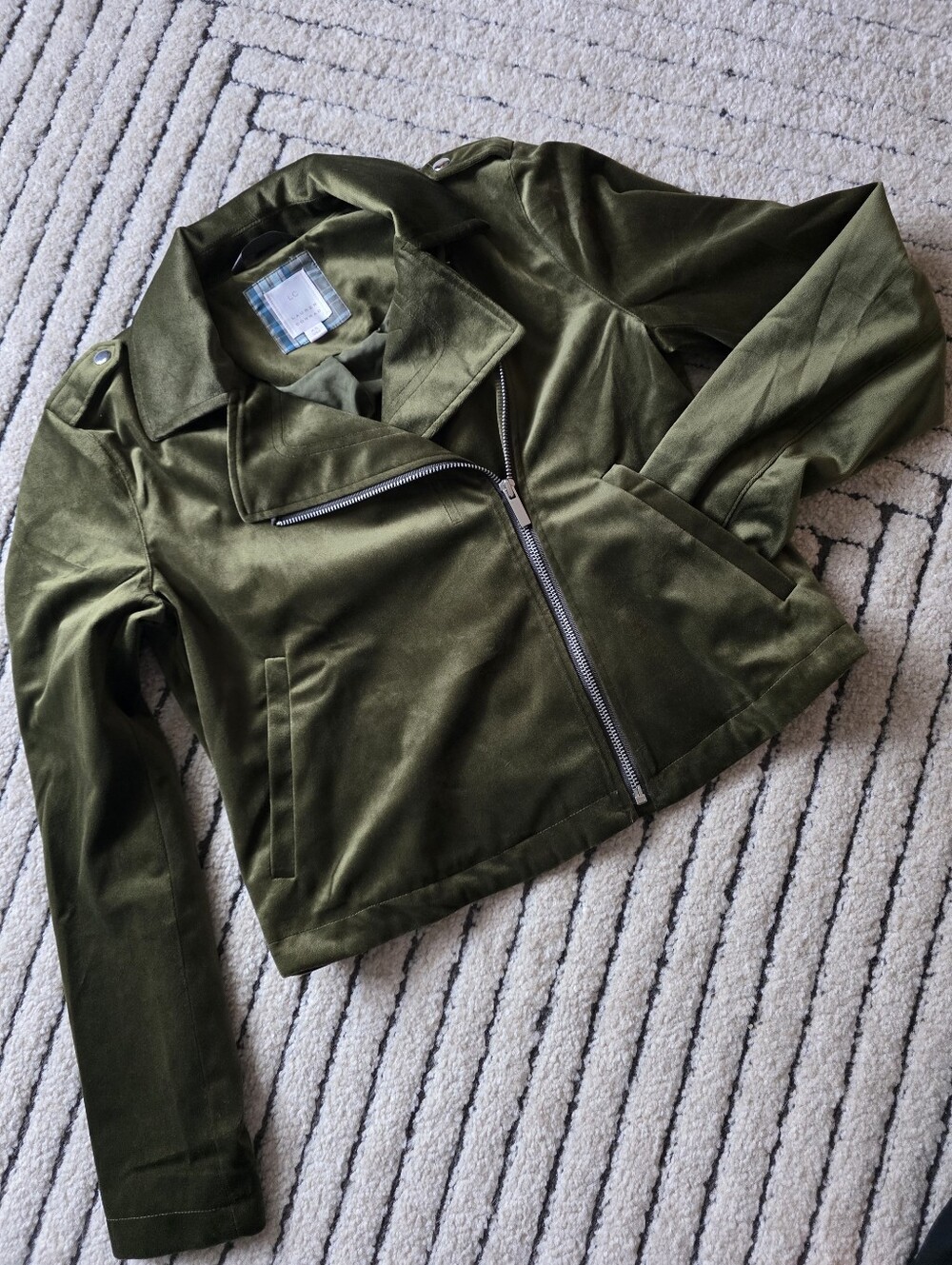 Olive Velvet Moto Jacket